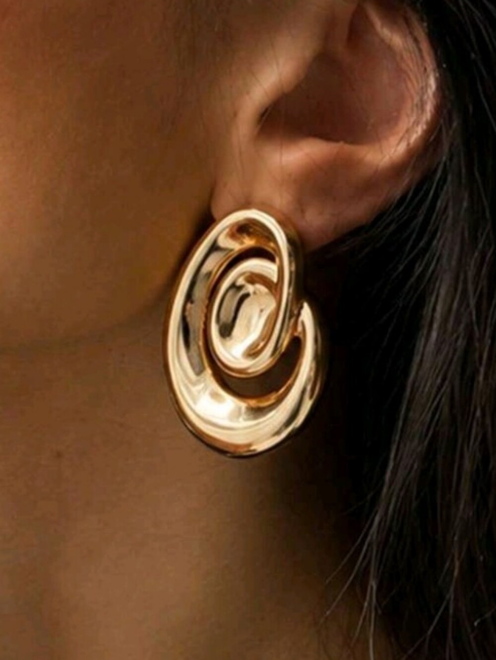 NEW! Gold Swirl Oval Shape Statement Post Earrings - Women Jewelry